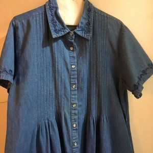 Long Jean Dress with Embroidery